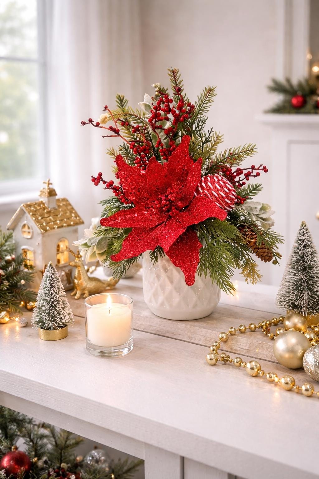 30 Beautiful Christmas Flower Arrangements for a Blooming Holiday: Festive Floral Ideas to Brighten Your Home 26 Red Poinsettia Christmas Floral arrangement, Holiday Floral…