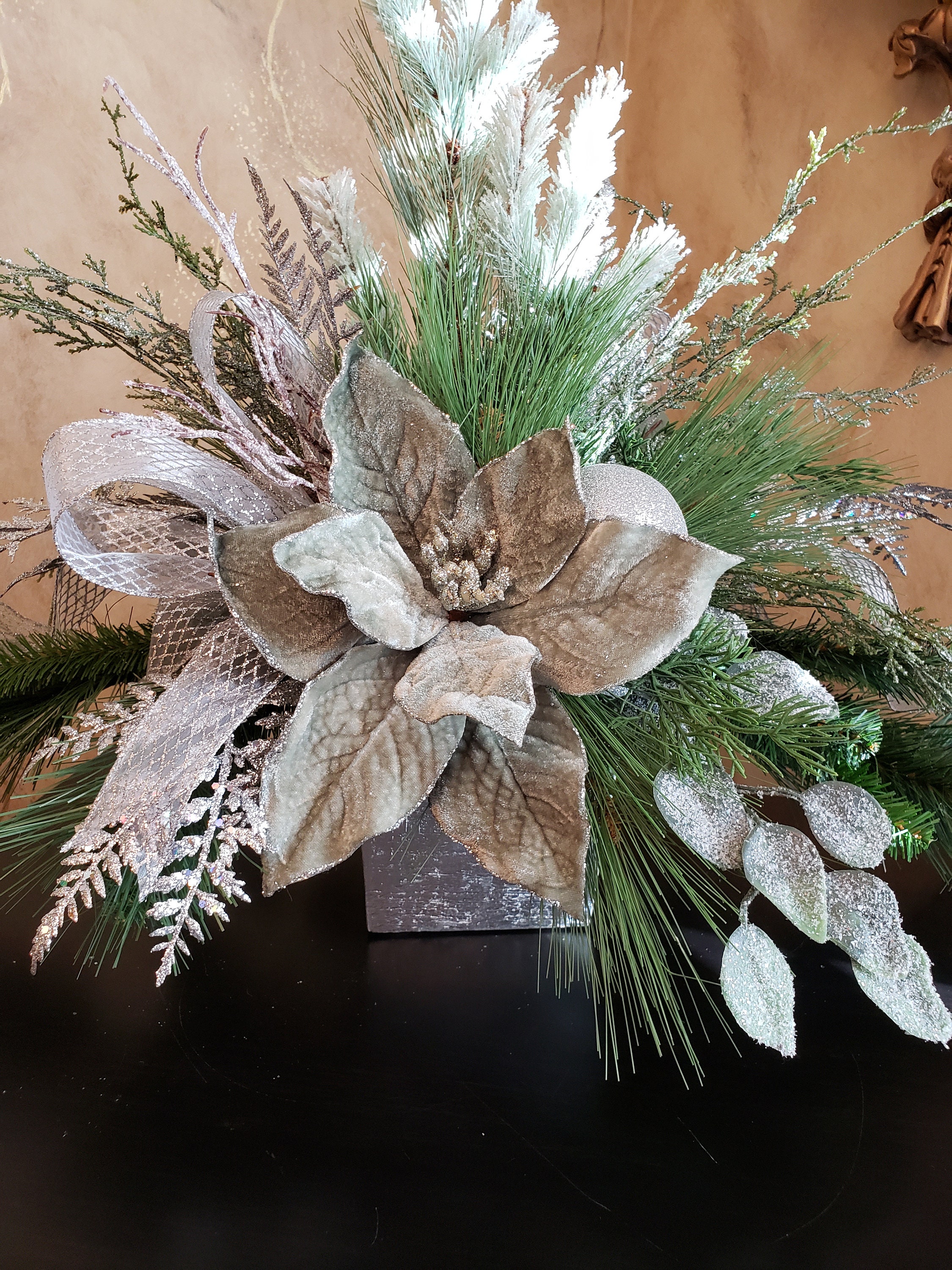 Christmas Centerpiece for Table Soft Green Holiday Table - Etsy