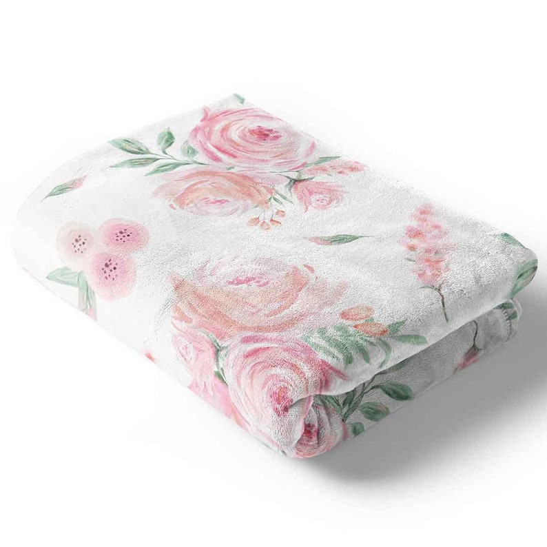 Blush Rose Baby Gift Personalized Girl Pink Floral Blanket in Toddler and Throw Size Super Soft Blush Rose Girl Baby Blanket
