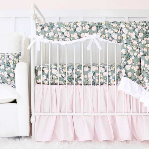 Sage Floral Crib Bedding Sage Green Blush Floral Baby Girl Etsy