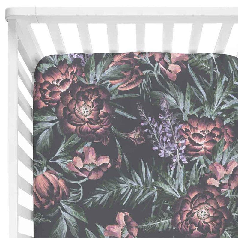 black floral crib sheet