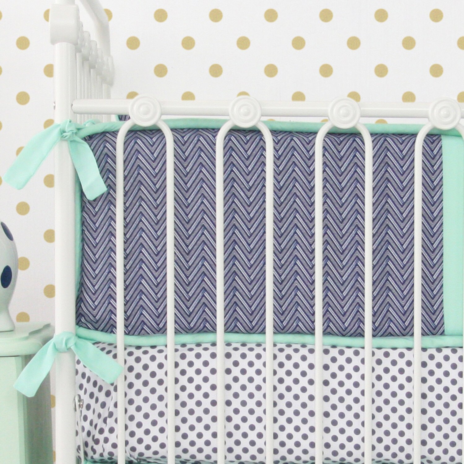 Mint and Navy Crib Bumpers Mint and Navy Chevron Collection Etsy