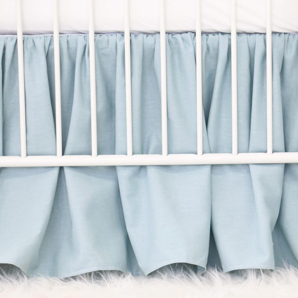 Dusty Blue Crib Skirt Blue Soft Blue Crib Skirt Gathered Etsy