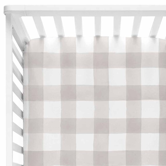 Taupe White Gingham Crib Sheet Off Gray And White Plaid Etsy