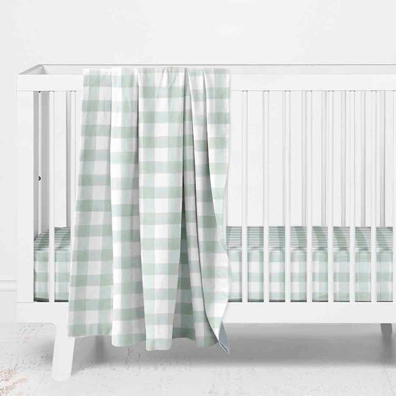 Moss Gingham Crib Bedding Green Plaid Crib Sheet Fitted Etsy