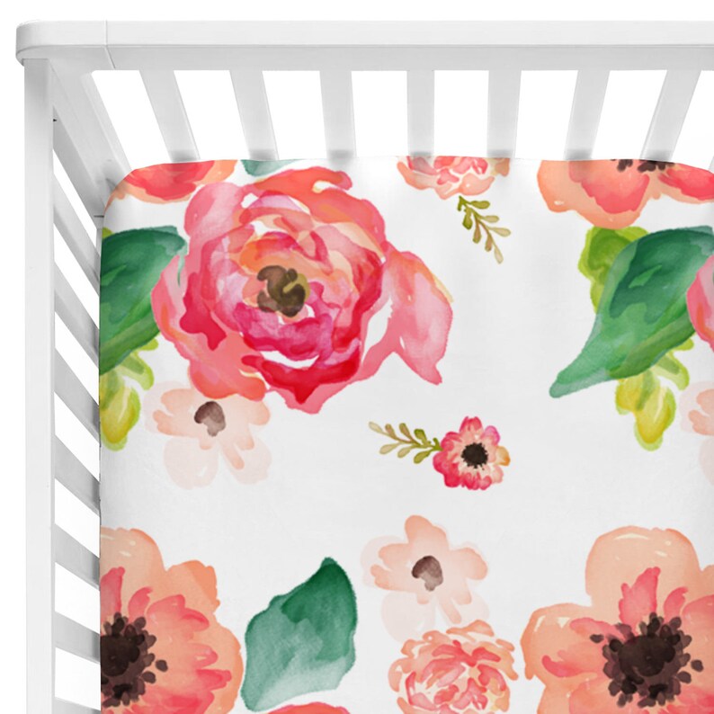 peach floral crib sheet