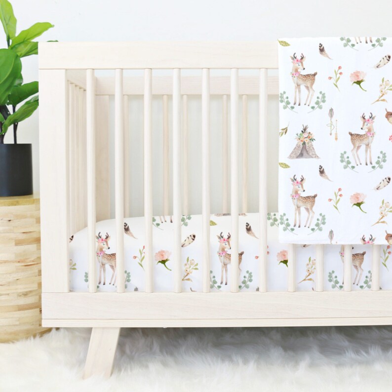 Boho Woodland Deer Perless Baby Bedding Girl Image 0