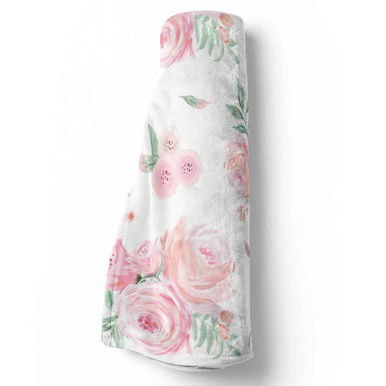 Blush Rose Baby Gift Personalized Girl Pink Floral Blanket in Toddler and Throw Size Super Soft Blush Rose Girl Baby Blanket