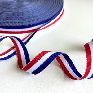 Grosgrain webbing tricolor ribbon 3 meters, half inch France flag red white blue striped ribbon, weaved polyester trim for crafts, sewing