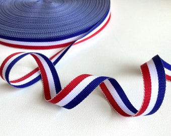 Grosgrain webbing ribbon 3 meters, half inch France flag red white blue striped ribbon, weaved polyester trim for crafts, sewing, gift wrap