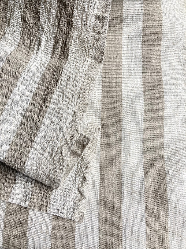 Striped Heavy Weight Linen Upholstery Fabric Black Natural Etsy