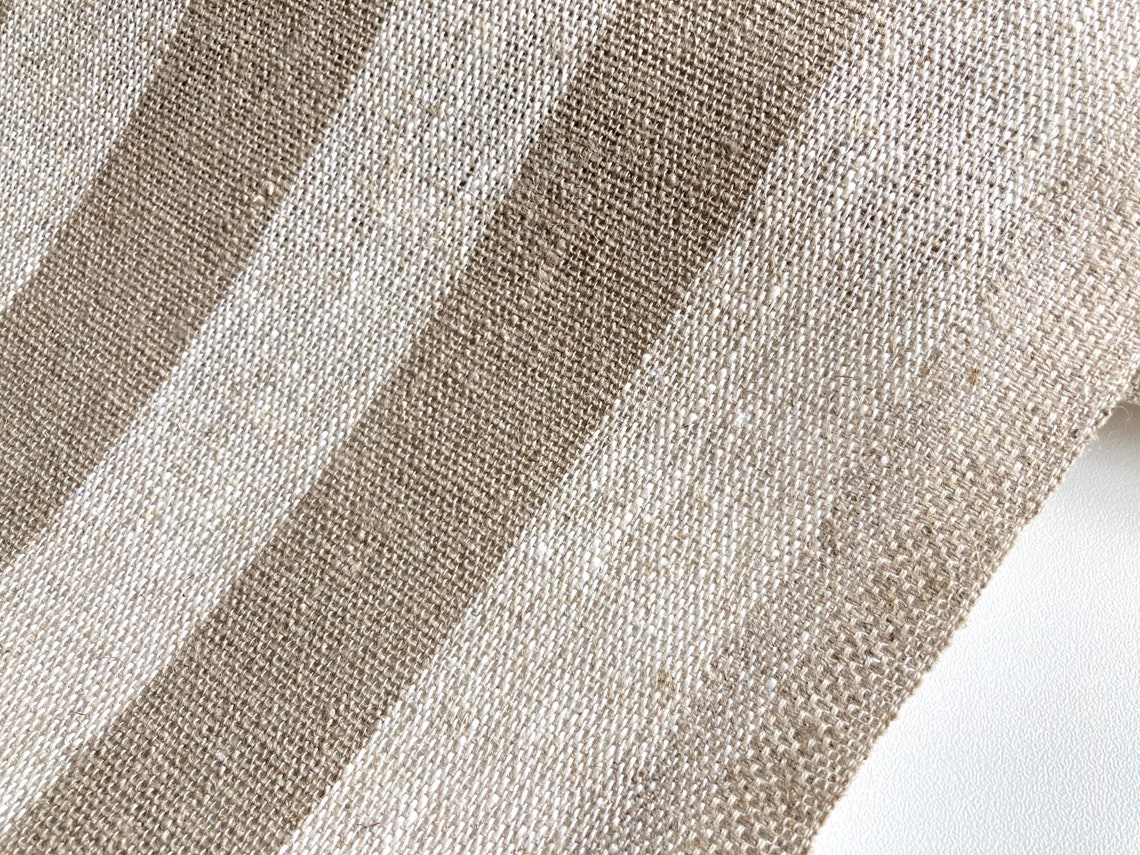 Striped Heavy Weight Linen Upholstery Fabric Black Natural Etsy