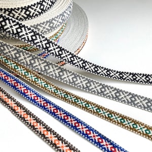 Latvian ethnic ribbon 18mm wide, white blue orange green woven polyester trim, Baltic national folk costume belt with traditional signs image 8