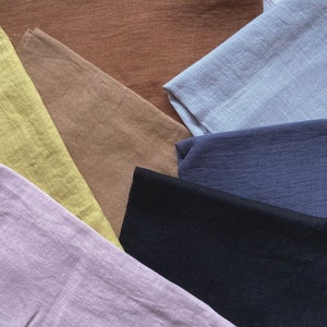 Softened linen fabric remnants, assorted black gray blue lightweight fabric bundle, European pure flax scraps for DIY crafts, sewing, quilt