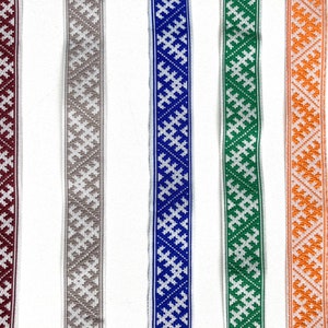 Latvian ethnic ribbon 18mm wide, white blue orange green woven polyester trim, Baltic national folk costume belt with traditional signs image 4