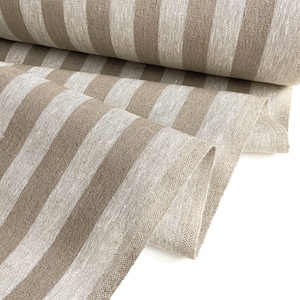 Tessuto di lino pesante a righe per tappezzeria, tessuto di lino spesso beige naturale nero marrone a metraggio per mobili, asciugamani, tappeti, tovaglie
