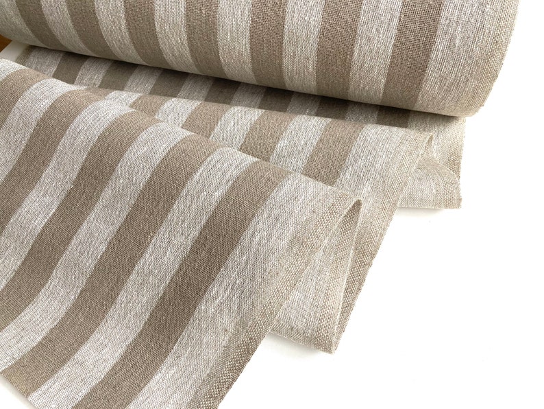 Striped Heavy Weight Linen Upholstery Fabric Black Natural Etsy