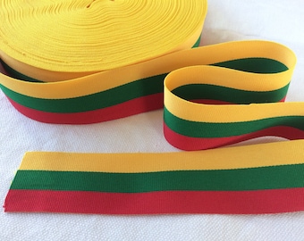 Lithuania flag ribbon 3 meters yellow, green, red striped grosgrain ribbon for crafts, sewing, gift wrap, wedding decor