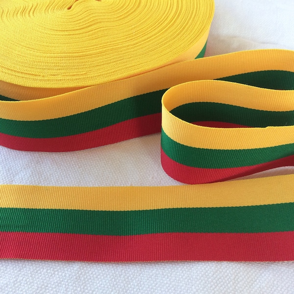Lithuania flag ribbon 3 meters yellow, green, red striped grosgrain ribbon for crafts, sewing, gift wrap, wedding decor