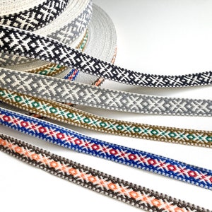 Ethnic ribbon 3 meters, 15 mm 20mm woven cotton trim, national folk costume belt, headband with traditional Baltic signs, made in Latvia