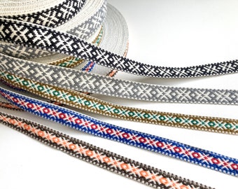 Ethnic ribbon 3 meters, 15 mm 20mm woven cotton trim, national folk costume belt, headband with traditional Baltic signs, made in Latvia