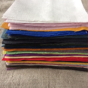 Blocchi di tessuto di lino, confezione da 130 pezzi, quadrati da 4,5 pollici, colori misti, lino europeo leggero e di peso medio, per trapunte, patchwork, boro sashiko
