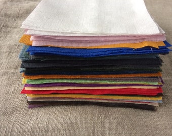 Linen fabric blocks 130 pcs pack 4.5 inch square, color mix assorted light medium weight European flax for guilt, patchwork, boro sashiko