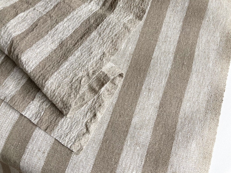 Striped Heavy Weight Linen Upholstery Fabric Black Natural Etsy