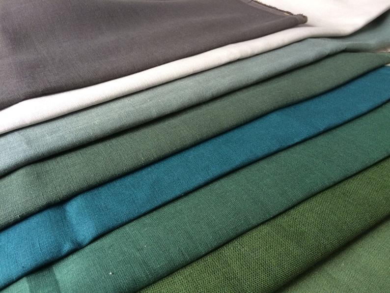 Green gray linen fabric remnants green grey shades medium Etsy