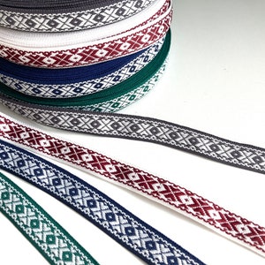 Latvian ethnic ribbon 18mm wide, white blue orange green woven polyester trim, Baltic national folk costume belt with traditional signs image 7