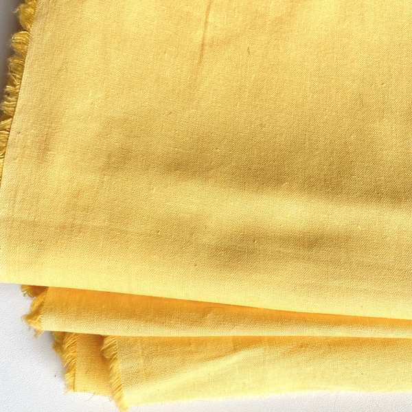 Yellow cotton fabric, vintage fabric made in Latvia, solid yellow lightweight organic cotton for nursery, bedding, baby clothing, crafts