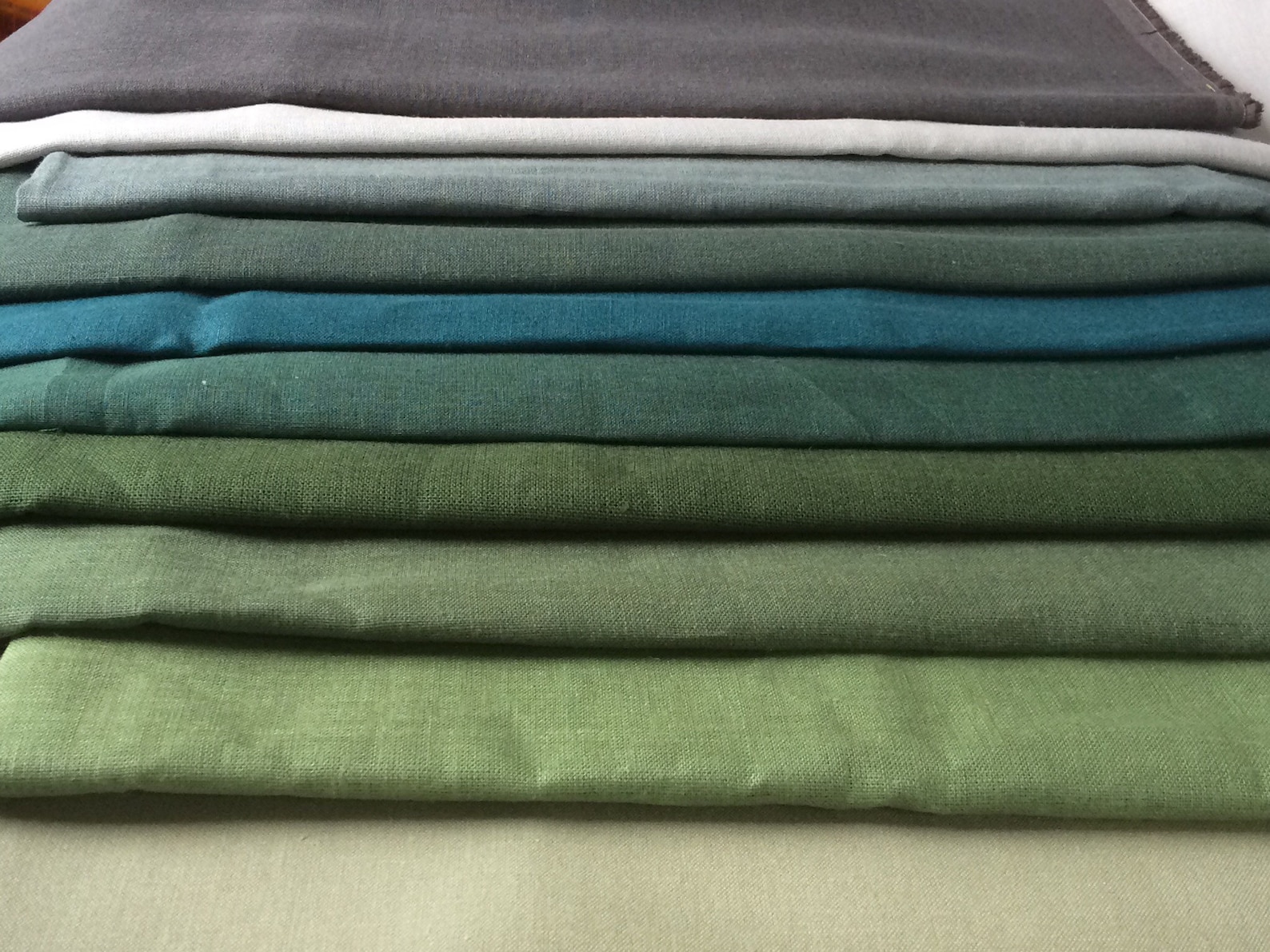 Green gray linen fabric remnants green grey shades medium Etsy