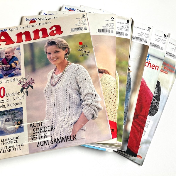 Anna Burda Spass an Handarbeiten magazine 1996 needlework, knit, crochet, doll patterns, instruction, cutting sheet, scheme in German