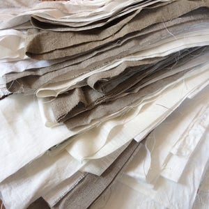 Confezione di strisce di tessuto di lino, lino bianco avorio grigio naturale prelavato rustico per artigianato, cucito, striscioni, creazione di tappeti, patchwork, trapunte