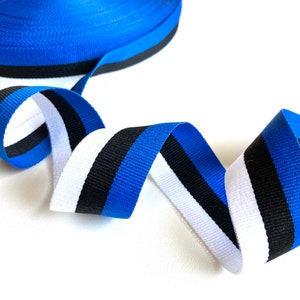 Lint Estse vlag 3 meter, 2 cm breed wit zwart blauw gestreept lint voor knutselen, decors, poppen maken, cadeaupapier