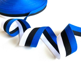 Estonian flag ribbon 3 meters, white black blue striped ribbon for crafts, decors, doll making, gift wrap