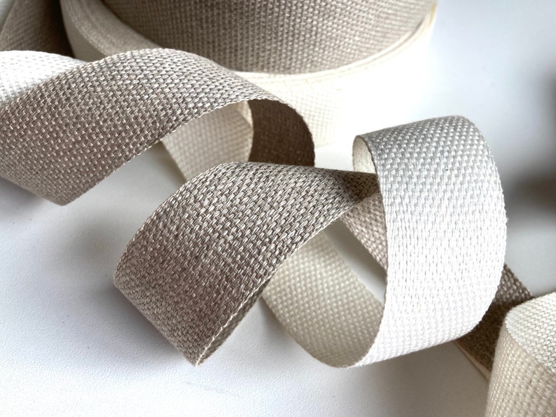 Pure linen woven tape ribbon 3 meters, undyed natural or ivory tape for sewing, vintage look ribbon for sewing, crafts, DIY projects image 2