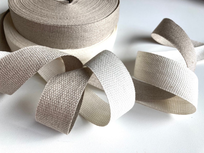 Pure linen woven tape ribbon 3 meters, undyed natural or ivory tape for sewing, vintage look ribbon for sewing, crafts, DIY projects image 1