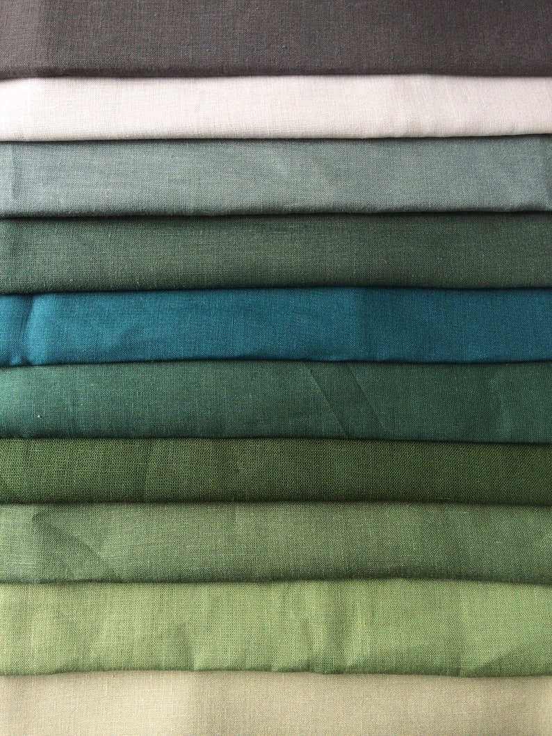 Green gray linen fabric remnants green grey shades medium Etsy