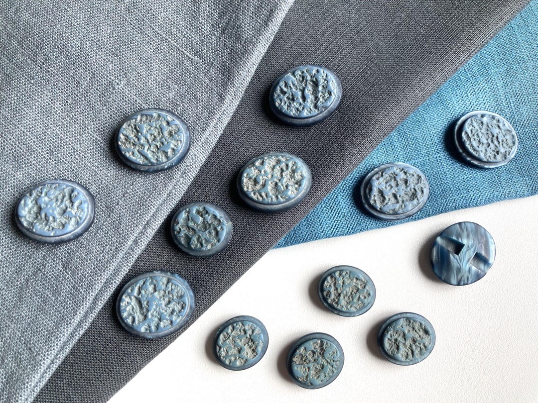 Rustic Stone Look Buttons: Gray Blue Teal Oval Plastic, 22-27mm, Set of ...