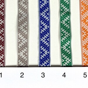 Latvian ethnic ribbon 18mm wide, white blue orange green woven polyester trim, Baltic national folk costume belt with traditional signs image 3