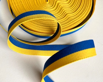 Ukraine flag ribbon 3 meters, yellow blue striped woven grosgrain ribbon in Ukrainian colors for crafts, sewing, gift wrap, wedding decor