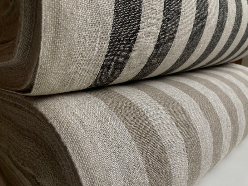 Striped Heavy Weight Linen Upholstery Fabric Black Natural Etsy