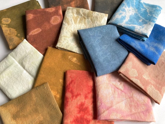 Hand Dyed Natural Linen Fabric Remnants: Batik Textile Art Bundle of 100% Pure European Flax
