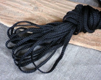 Black braided cord, silky look braided rope 5 yards for DIY craft projects gift wrap ribbon