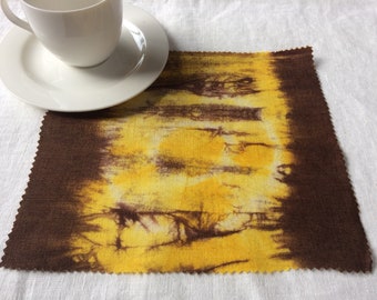 Vintage batik cocktailservetten - bruin en geel met de hand geverfd set van 10 ongebruikte katoenen servetten