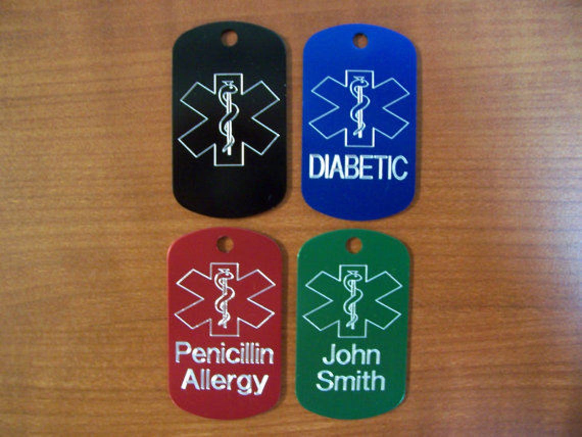 Medical Alert Custom Engraved Medic ID Military Dog Tag Etsy