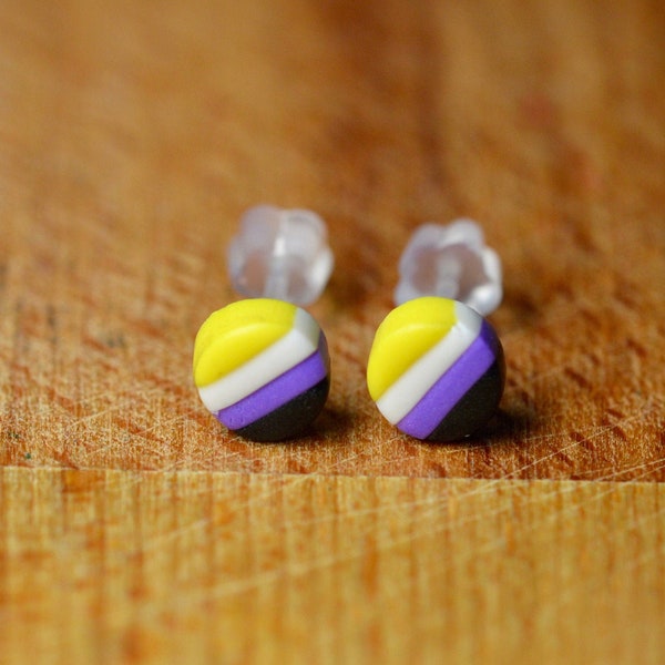 Non-Binary Flag Tiny Stud Earrings - LBGT Jewellery - Hypoallergenic Pride Earrings