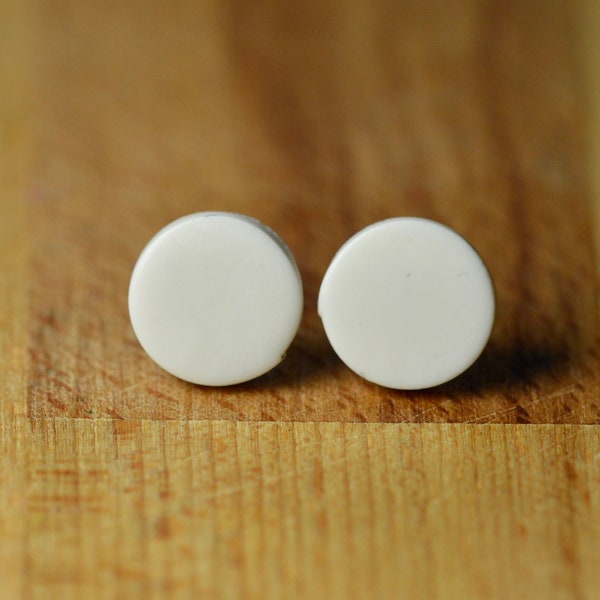 Round White Earrings - Polymer Clay Hypoallergenic Studs - Plastic Post Earrings
