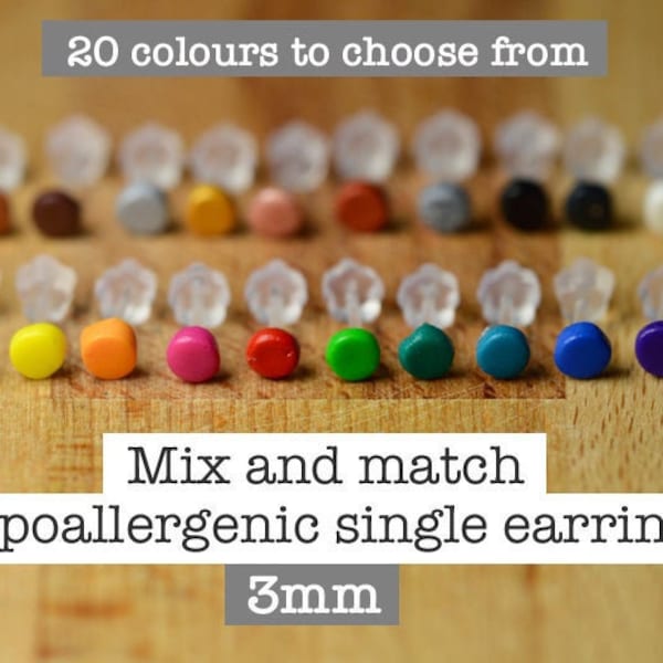 Mix And Match Single (Not A Pair) 3mm Individual Earrings - Polymer Clay Studs